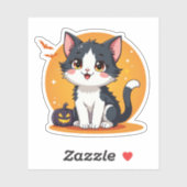Kawaii Zwart & Witte Kitten – Halloween Chibi Sticker (Vel)