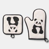 Kawaii Zwart & Witte Panda Ovenwant & Pannenlap Set (Voorkant)