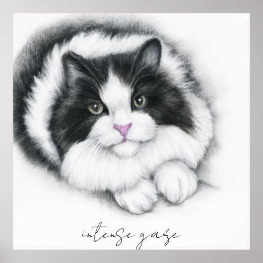 kawaii zwarte en witte kat poster (Voorkant)