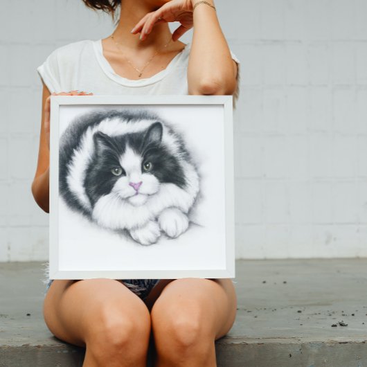 kawaii zwarte en witte kat poster