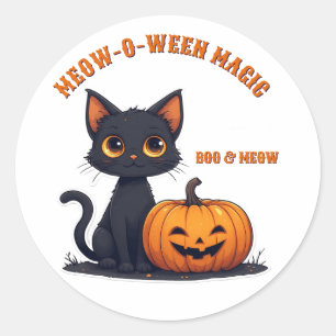 Kawaii Zwarte Kat En Pompoen Stack Halloween 🎃 Ronde Sticker