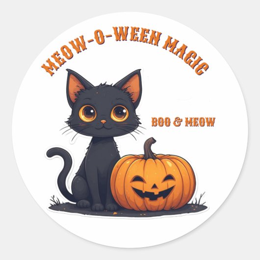 Kawaii Zwarte Kat En Pompoen Stack Halloween 🎃 Ronde Sticker (Voorkant)