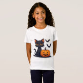 Kawaii Zwarte Kat En Pompoen Stack Halloween 🎃 T-shirt (Voorkant volledig)