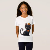 Kawaii Zwarte Kat Halloween 🎃 T-shirt (Voorkant volledig)
