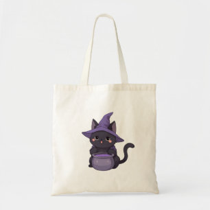 Kawaii Zwarte Kat Heks Halloween Ketel Tote Bag