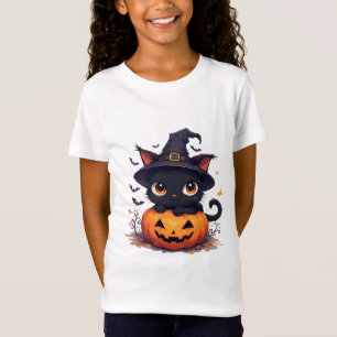 Kawaii Zwarte Kat Houdt Pompoen Halloween 🎃 T-shirt