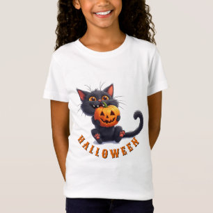 Kawaii Zwarte Kat Met Pompoentoren Halloween 🎃 T-shirt