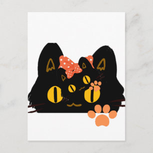 Kawaii Zwarte Kat Piep Uit Kunst met Strik Briefkaart