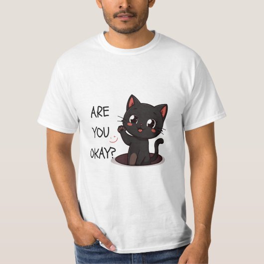 Kawaii Zwarte Kat T-Shirt (Voorkant)