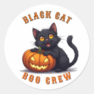 Kawaii Zwarte Kat Zit Op Pompoen Halloween 🎃 Ronde Sticker