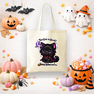 Kawaii Zwarte Vampier Kat Trick or Treat Tote Bag