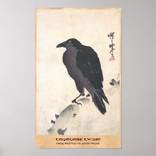 Kawanabe Kyōsai Crow Resting on Wood Trunk art Poster (Voorkant)