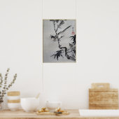 Kawanabe Kyōsai Zingende vogel op een filiaal Poster (Keuken)