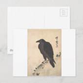 Kawanabe Kyoto Crow Resting on Wood Trunk Art Briefkaart (Voorkant / Achterkant)