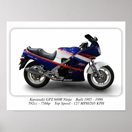 Kawasaki GPZ 600R Ninja-motorfiets - A3 Afmetingen Poster (Voorkant)