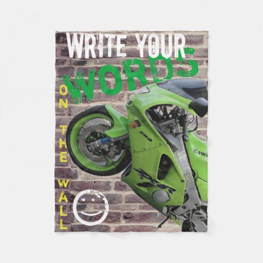 Kawasaki Groene Motorfiets Graffiti Muur Dekbed Fleece Deken (Voorkant)
