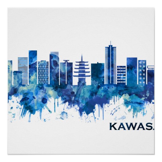 Kawasaki Japan Skyline Blue Perfect Poster (Voorkant)