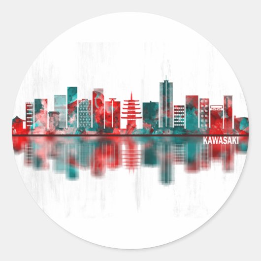 Kawasaki Japan Skyline Ronde Sticker (Voorkant)