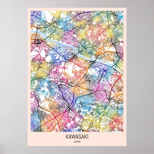 Kawasaki Japan Stadkaart Poster (Voorkant)