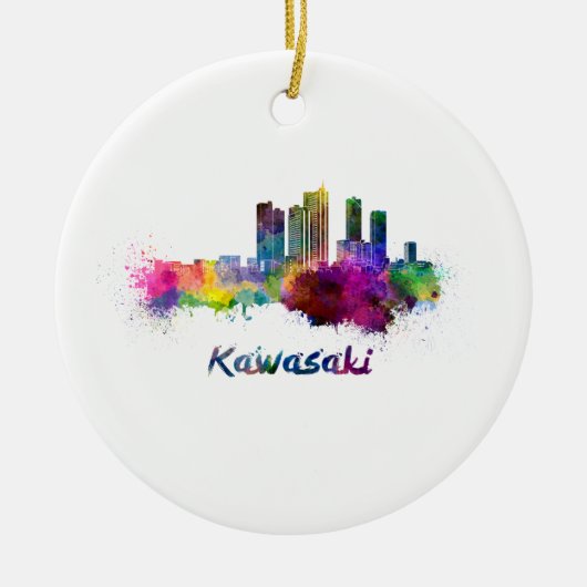 Kawasaki skyline in waterverf keramisch ornament (Voorkant)