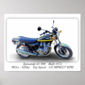 Kawasaki Z1 900-motorfiets - A3 Afdrukformaat Post Poster (Voorkant)