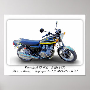 Kawasaki Z1 900-motorfiets - A3 Afdrukformaat Post Poster
