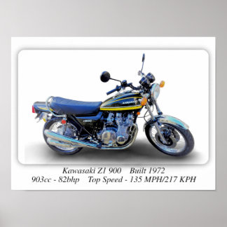 Kawasaki Z1 900-motorfiets - A3 Afdrukformaat Post Poster