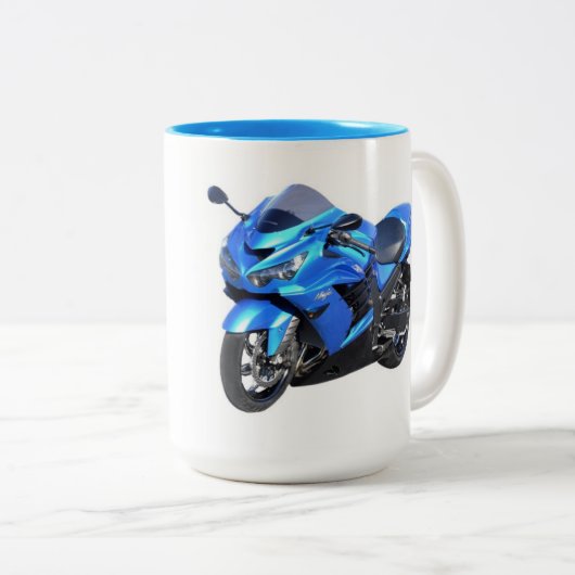 Kawasaki ZX-14R Ninja (blauw) Tweekleurige Koffiemok (Voorkant rechts)