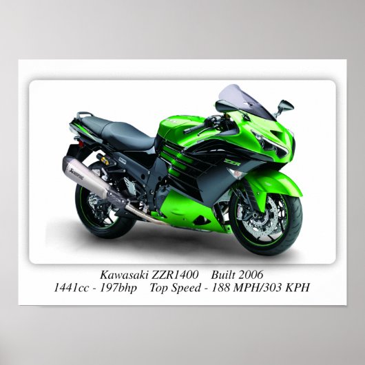 Kawasaki ZZZR1400 Motorfiets - A3 Poster (Voorkant)