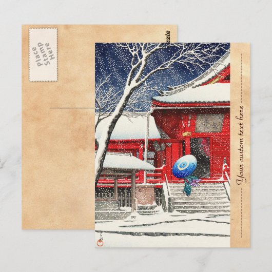 Kawase Hasui Snow bij Ueno Kiyomizudo hanga art Briefkaart (Voorkant / Achterkant)