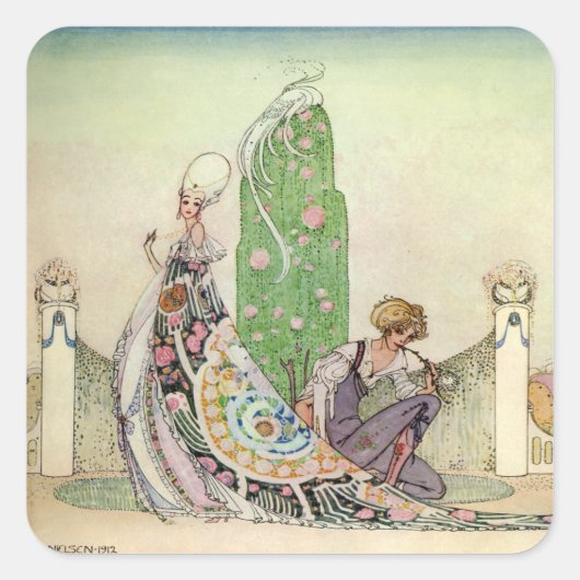 Kay Nielsen's De prinses en de tuinman Vierkante Sticker (Voorkant)