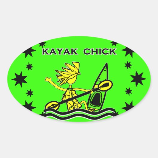 Kayak Chick Design & Dingen Ovale Sticker (Voorkant)