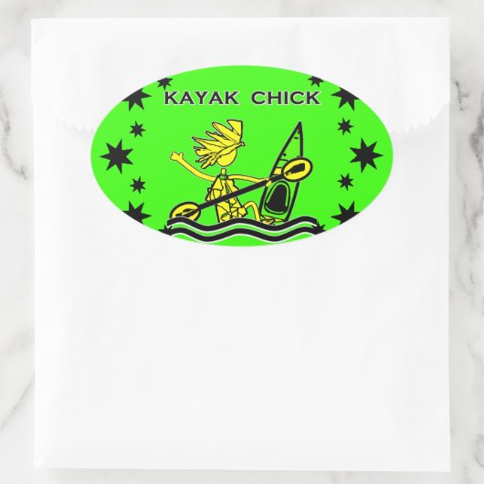 Kayak Chick Design & Dingen Ovale Sticker (Tas)