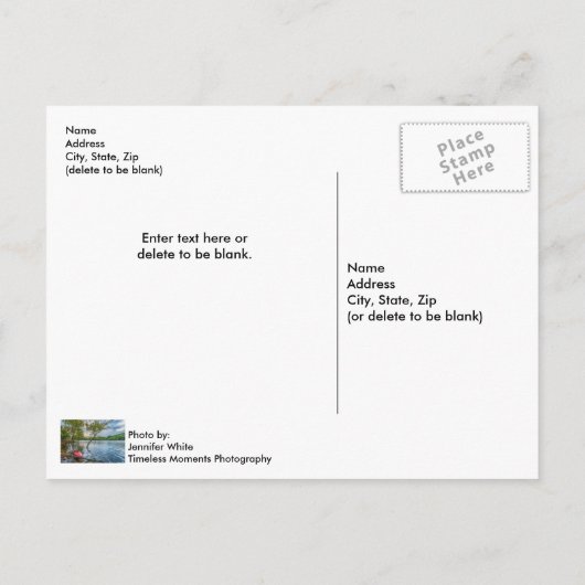 Kayak die drijft op het Briefkaart van het tafelst (Achterkant)