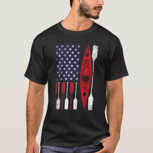 Kayak en paddle US American Flag Canoe USA Kayaki T-shirt (Voorkant)
