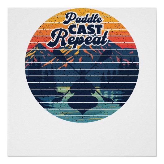 Kayak Fishing Paddle Retro Sunset Perfect Poster (Voorkant)
