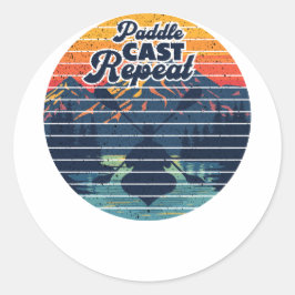 Kayak Fishing Paddle Retro Sunset Ronde Sticker