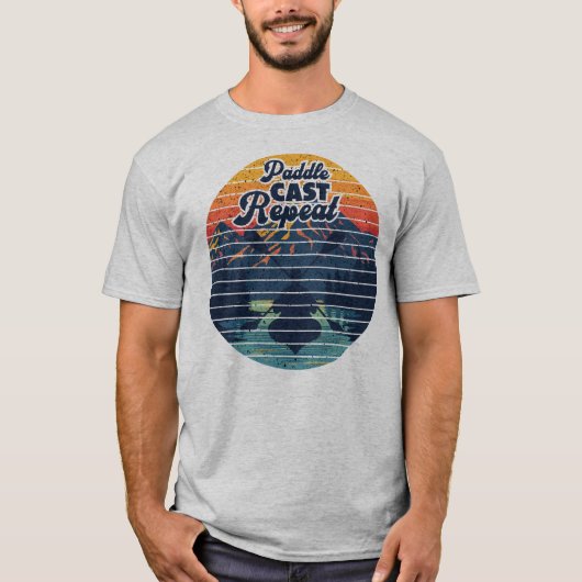 Kayak Fishing Paddle Retro Sunset T-shirt (Voorkant)