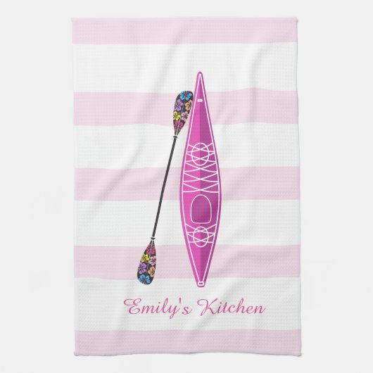 Kayak Girl Pink Stripes Theedoek (Verticaal)