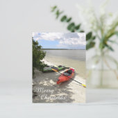 Kayak is op het strand, Kayak Kerstmis Briefkaart (Staand voorkant)