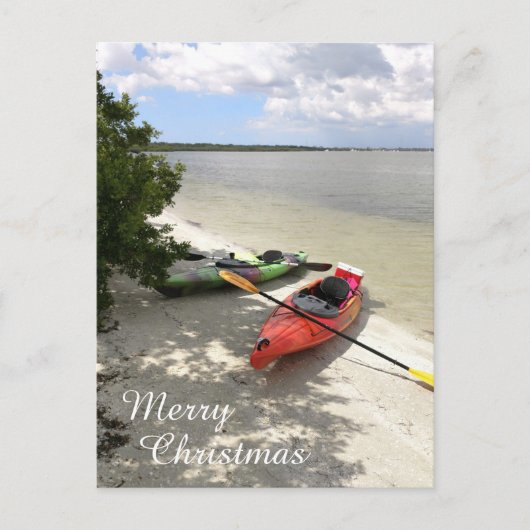 Kayak is op het strand, Kayak Kerstmis Briefkaart (Voorkant)