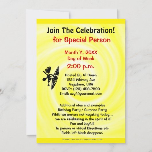 Kayak Kano Plezierige Silhouet Uitnodiging (Achterkant)