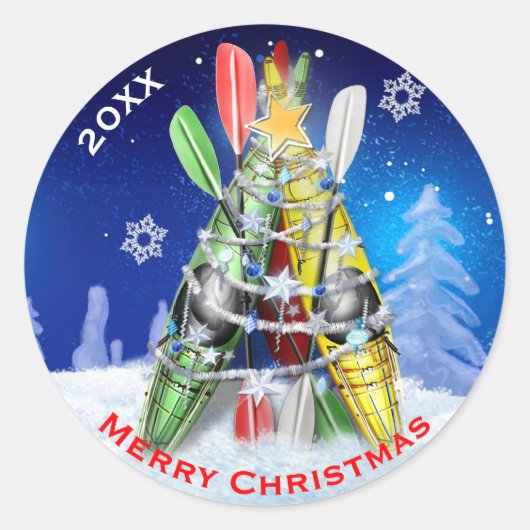 Kayak-kerstboom, aangepast ronde sticker (Voorkant)