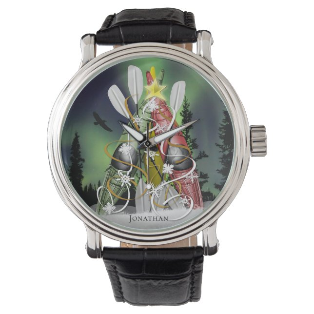 Kayak kerstboom Aurora Borealis kayaking Horloge (Voorkant)