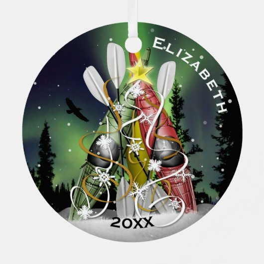 Kayak kerstboom Aurora Borealis Metalen Ornament (Achterkant)