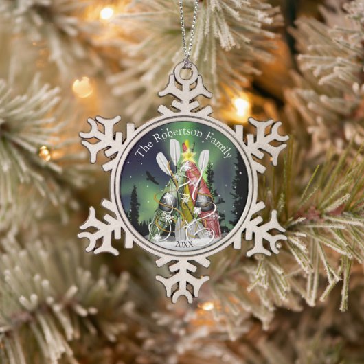 Kayak kerstboom Aurora Borealis Tin Sneeuwvlok Ornament (Boom)