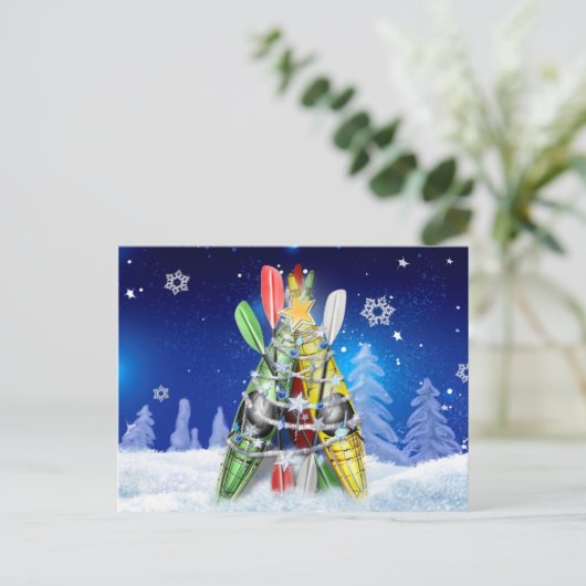 Kayak kerstboom feestdagenkaart (Staand voorkant)