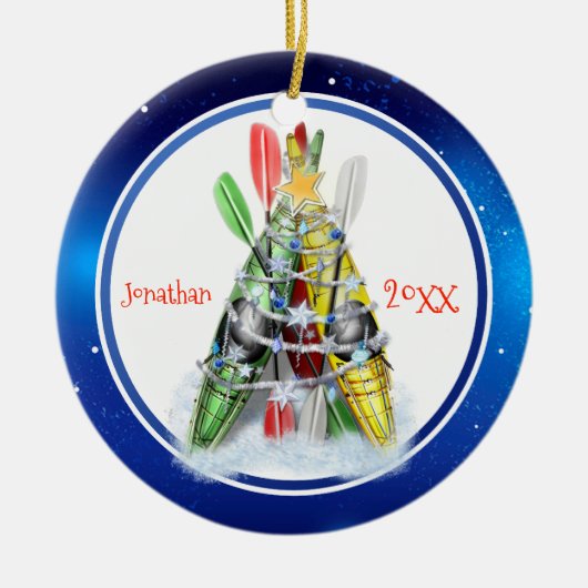 Kayak kerstboom gepersonaliseerd keramisch ornament (Voorkant)