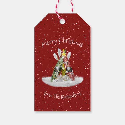 Kayak-kerstboom kayaks paddles gepersonaliseerd cadeaulabel (Achterkant)