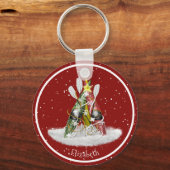 Kayak-kerstboom kayaks paddles gepersonaliseerd sleutelhanger (Voorkant)